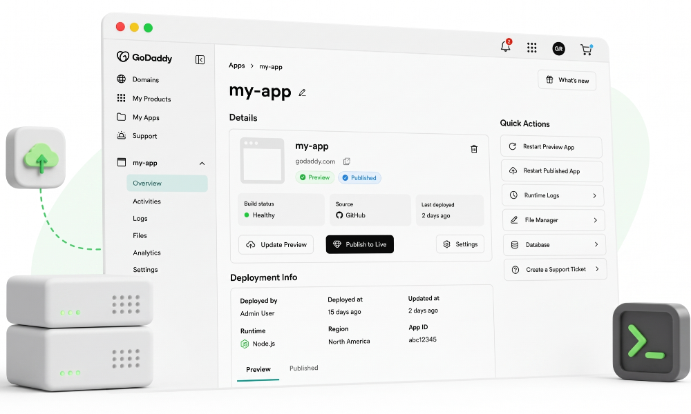 GoDaddy lanza hosting para Node.js con integración por API para herramientas de programación con IA